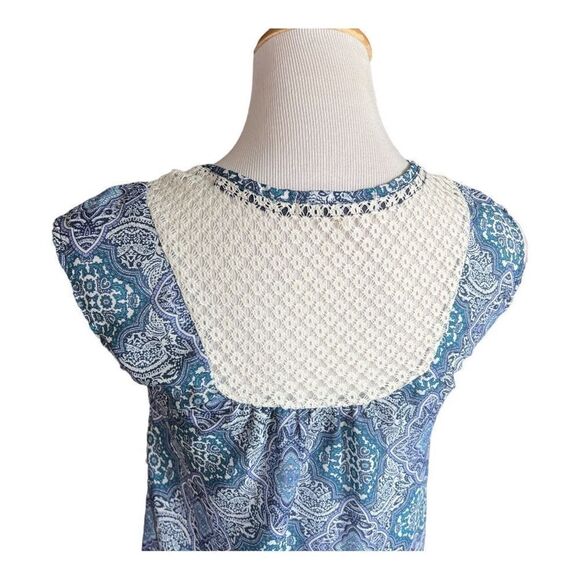 Womens Rewind Boho Sleeveless Tassel Mixed Media Lace Top - Sz XS - Picture 2 of 3